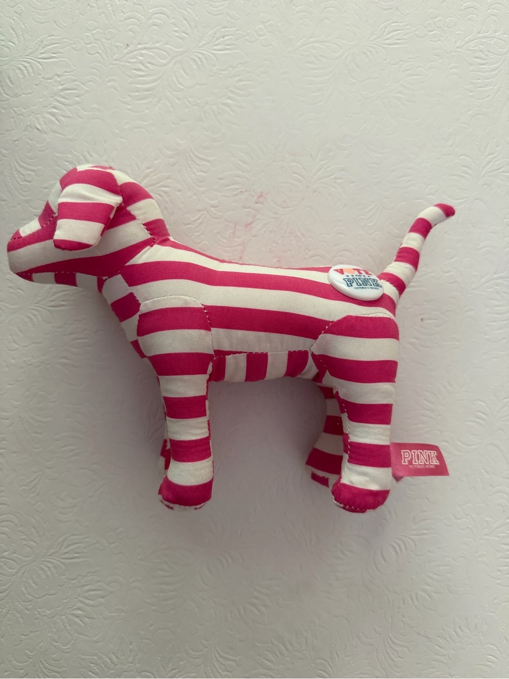 PINK Victoria's Secret Hot Pink & White Striped Plush Dog Toy